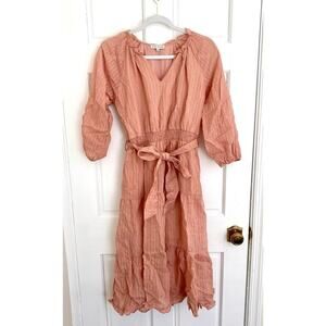Moon River Smocked Blouson Midi Dress Cottagecore Dusty Pink Anthropologie Small
